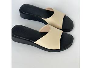 Шлепанцы светлые из натуральной кожи 40-26-26.5 см