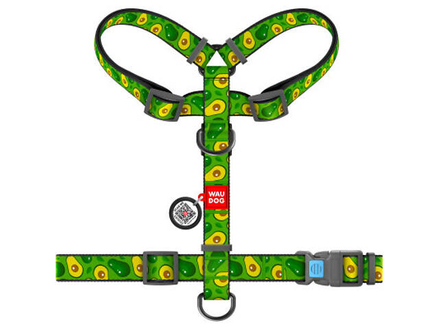 Повідець для собак WAUDOG Nylon з QR паспортом анатомічний H-подібний 'Авокадо' M (5550) - Фото 2