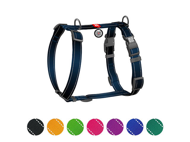 Шлея для собак анатомическая H-образная WAUDOG Nylon Mono с QR-паспортом, светоотражающая, пластиковая фастекс, размер М, Ш 2 - Фото 1