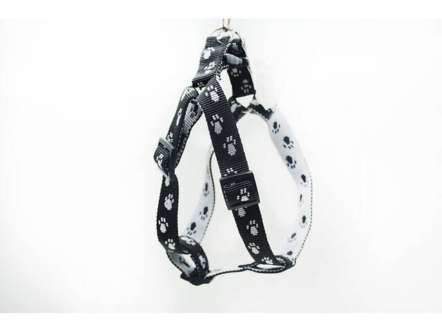 Шлейка для собак капроновая Лапки для декоративных собак черная с серым 1,6 с - Фото 1