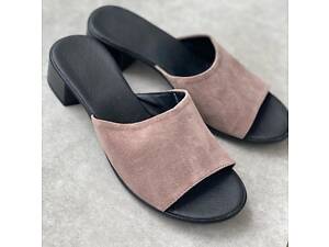 Шлепанцы из натуральной замши на каблуках 36 - 23.5 см на узкую ножку.