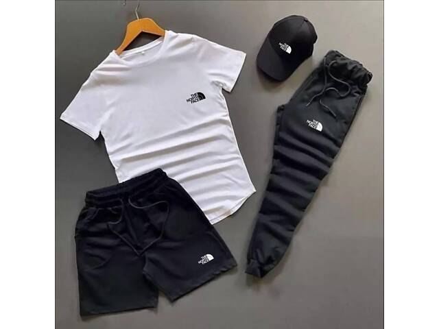 Шорты + белая футболка + штаны + кепка лого TNF - Фото 1