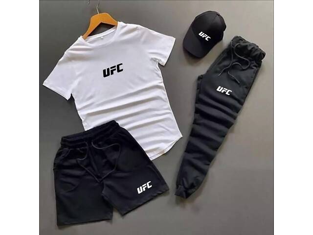Шорты + белая футболка + штаны + кепка лого UFC - Фото 1
