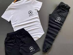 Шорты + белая футболка + штаны лого Mercedes-AMG