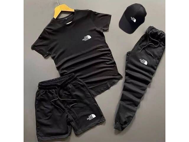 Шорты + черная футболка + штаны + кепка лого TNF - Фото 1