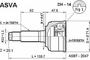 ШРУС ЗОВНІШНИЙ 19X47X24 (DAIHATSU STORIA M100S 1998-2004) ASVA DH14 на DAIHATSU STORIA (M1)