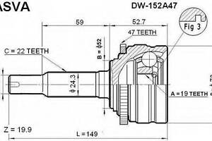 ШРУС ЗОВНІШНИЙ 19x52x22 ASVA DW152 на DAEWOO KALOS (KLAS)