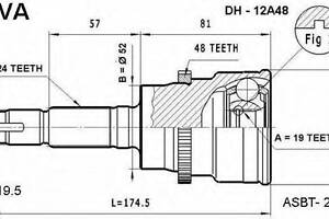 ШРУС ЗОВНІШНИЙ 19X52X24 (DAIHATSU TERIOS J100J111 1997-2006) ASVA DH12A48 на DAIHATSU TARUNA (J1)