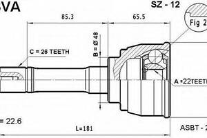 ШРУС НАРУЖНЫЙ 22X48X26 (ESCUDO) ASVA SZ12 на SUZUKI ESCUDO Вездеход открытый (ET, TA)