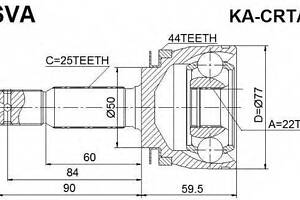 ШРУС НАРУЖНЫЙ 22x49,5x25 (KIA CERATO I 2004-2009) ASVA KACRTA44 на KIA SPECTRA седан (LD)