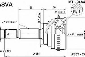 ШРУС НАРУЖНЫЙ 22x50x25 ASVA MT04A44 на HYUNDAI EXCEL II (LC)