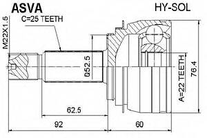 ШРУС НАРУЖНЫЙ 22X52.5X25 (HYUNDAI ACCENT 11BLUE USA 2011-2017) ASVA HYSOL на HYUNDAI SOLARIS IV (RB)