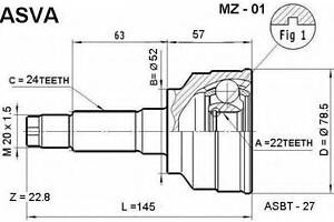 ШРУС НАРУЖНЫЙ 22X52X24 (MAZDA 323 BF 1985-) ASVA MZ01 на MAZDA 121 (DA)