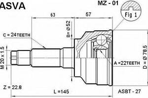 ШРУС ЗОВНІШНИЙ 22X52X24 (MAZDA 323 BF 1985-) ASVA MZ01 на MAZDA 121 (DA)