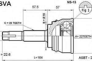 ШРУС НАРУЖНЫЙ 22x55x25 (NISSAN ALMERA N15 1995-2000) ASVA NS13 на NISSAN PULSAR III (N14)