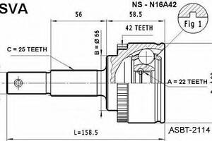 ШРУС НАРУЖНЫЙ 22x55x25 (NISSAN ALMERA N16 (UKP) 2000-2006) ASVA NSN16A42 на NISSAN ALMERA Classic (B10)