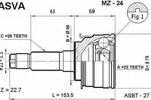 ШРУС НАРУЖНЫЙ 22X56X26 (MAZDA 323 BA 1994-1998) ASVA MZ24 на MAZDA FAMILIA III универсал (BW)