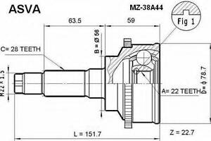 ШРУС НАРУЖНЫЙ 22X56X28 (MAZDA 626 GF 1997-2002) ASVA MZ38A44 на KIA MENTOR седан (FA)