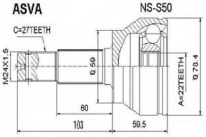 ШРУС НАРУЖНЫЙ 22x59x27 (INFINITI FX4535 S50 2002-2008) ASVA NSS50 на INFINITI M37