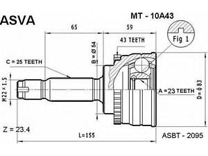 ШРУС НАРУЖНЫЙ 23X54X25 (MITSUBISHI CARISMA DA 1995-2003) ASVA MT10A43 на MITSUBISHI LANCER Mk IV (C6_A, C7_A)