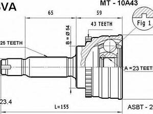 ШРУС ЗОВНІШНИЙ 23X54X25 (MITSUBISHI CARISMA DA 1995-2003) ASVA MT10A43 на MITSUBISHI LANCER Mk IV (C6_A, C7_A)