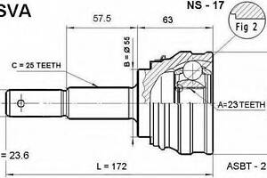 ШРУС НАРУЖНЫЙ 23x55x25 (NISSAN SUNNY B15ALMERA N16 2000-2005) ASVA NS17 на NISSAN PULSAR II Наклонная задняя часть (N13)