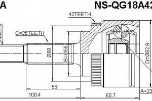 ШРУС ЗОВНІШНИЙ 23x55x25 ASVA NSQG18A42 на NISSAN SENTRA II (N16)