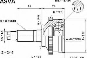 ШРУС НАРУЖНЫЙ 23x56x28 (MAZDA 626 GE 1991-1997) ASVA MZ18A44 на MAZDA CRONOS IV (GE)