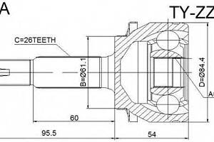 ШРУС НАРУЖНЫЙ 23x61x26 (TOYOTA COROLLA ZZE150ZRE150 2006-) ASVA TYZZE15 на TOYOTA ALTIS седан (E15_)