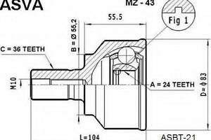 ШРУС НАРУЖНЫЙ 24X55.2X36 (MAZDA 3 BK 2003-) ASVA MZ43 на MAZDA 3 (BK)