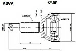 ШРУС НАРУЖНЫЙ 24x60x28 (SSANG YONG REXTON II 2006-) ASVA SYRE на SSANGYONG REXTON (GAB_)