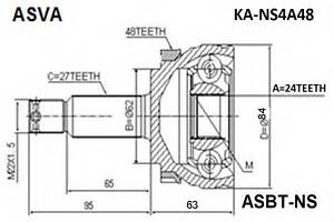 ШРУС НАРУЖНЫЙ 24x62x27 (KIA SPORTAGE 2004-2010) ASVA KANS4A48 на KIA SPORTAGE (JE_, KM_)