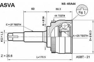 ШРУС НАРУЖНЫЙ 25X56X27 (NISSAN PRIMERA P11 1996-2001) ASVA NS65A44 на NISSAN PRIMERA Hatchback (P11)