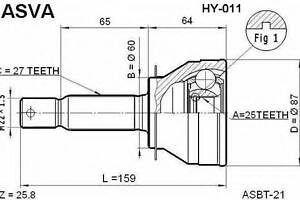 ШРУС НАРУЖНЫЙ 25x60x27 (HYUNDAI SONATA EF 2002-) ASVA HY011 на HYUNDAI SONATA Mk III (EF)