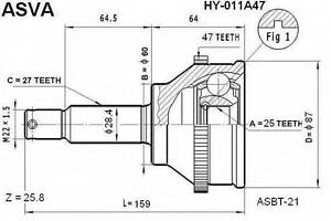 ШРУС НАРУЖНЫЙ 25x60x27 (HYUNDAI SONATA EF 2002-) ASVA HY011A47 на HYUNDAI SONATA Mk III (EF)