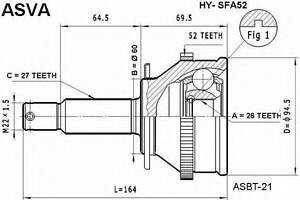 ШРУС ЗОВНІШНИЙ 26X60X27 (HYUNDAI SANTA FE 2000-) ASVA HYSFA52 на HYUNDAI SANTA FÉ I (SM)