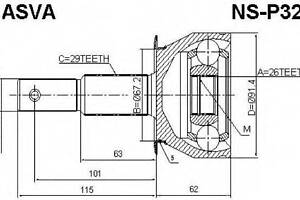 ШРУС НАРУЖНЫЙ 26x67.2x29 (NISSAN PATHFINDER R51M 2005-) ASVA NSP32 на NISSAN FRONTIER / NP300 (D40)