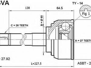 ШРУС НАРУЖНЫЙ 27X60X26 (TOYOTA HILUX KDN165LN167 1999-2005) ASVA TY14 на TOYOTA SURF (RN10_, VZN13_, VZN10_, RN13_)