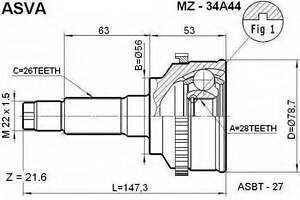 ШРУС НАРУЖНЫЙ 28X56X26 (MAZDA PREMACY CP8 4WD 1999-2005) ASVA MZ34A44 на MAZDA PREMACY (CP)