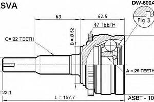 ШРУС ЗОВНІШНИЙ 29X52X22 (LANOS) ASVA DW600A47 на DAEWOO LANOS/SENS (KLAT)