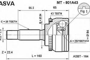 ШРУС НАРУЖНЫЙ 29x54x25 (MITSUBISHI CARISMA DA 1995-2003) ASVA MT801A43 на MITSUBISHI CARISMA (DA_)