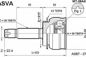 ШРУС НАРУЖНЫЙ 29X57X25 (MITSUBISHI OUTLANDER CU2WCU5W 4WD 2003-) ASVA MT38A43 на MITSUBISHI AIRTREK I (CU_W)