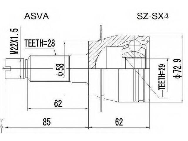 ШРУС НАРУЖНЫЙ 29x58x28 (SUZUKI SX4 RW415RW416RW419RW420 2006-) ASVA SZSX4 на SUZUKI SX4 седан (GY)