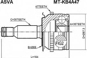 ШРУС НАРУЖНЫЙ 30x41x27 (MITSUBISHI L200 KB4T 2005-) ASVA MTKB4A47 на MITSUBISHI TRITON (KB_T, KA_T)