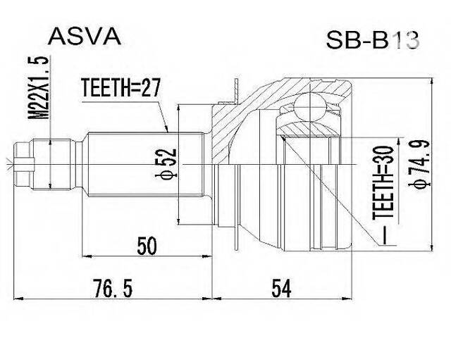 ШРУС НАРУЖНЫЙ 30x52x27 (SUBARU LEGACY B13 2003-) ASVA SBB13 на SUBARU OUTBACK универсал (BL, BP)
