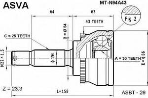 ШРУС ЗОВНІШНИЙ 30X54X25 (MITSUBISHI CHARIOTSPACE WAGON GRANDIS N84WN94W 1997-2003) ASVA MTN94A43 на MITSUBISHI NIMBUS (N9