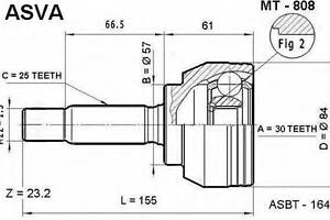 ШРУС ЗОВНІШНИЙ 30X57X25 (MITSUBISHI LANCER CS3A 2000-) ASVA MT808 на MITSUBISHI CEDIA седан (CS_A, CT0)