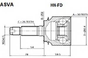 ШРУС ЗОВНІШНИЙ 30x59,5x26 (HONDA CIVIC FD 2006) ASVA HNFD на HONDA CIVIC VIII Hatchback (FN, FK)