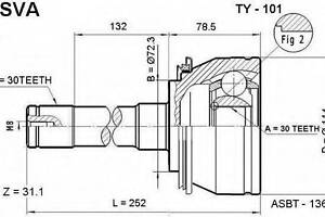 ШРУС ЗОВНІШНИЙ 30x72.5x30 (TOYOTA LAND CRUISER 100 HDJ101UZJ100 1998-2007) ASVA TY101 на TOYOTA LAND CRUISER