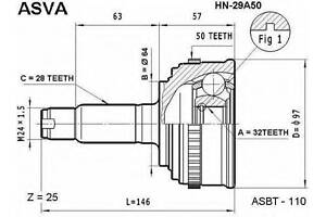 ШРУС НАРУЖНЫЙ 32X64X28 (HONDA ACCORD CF3CF4CF5CL1CL3 1998-2002) ASVA HN29A50 на HONDA ODYSSEY (RA)